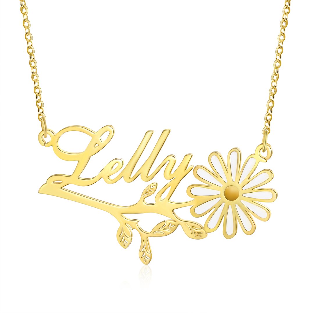 Personalized Flower Necklace with Free Engraved Name
