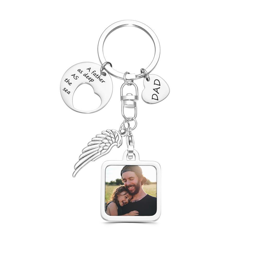 Custom Photo Keychain Set Picture Frame Heart and Wing Keyring Gifts for Dad-YITUB