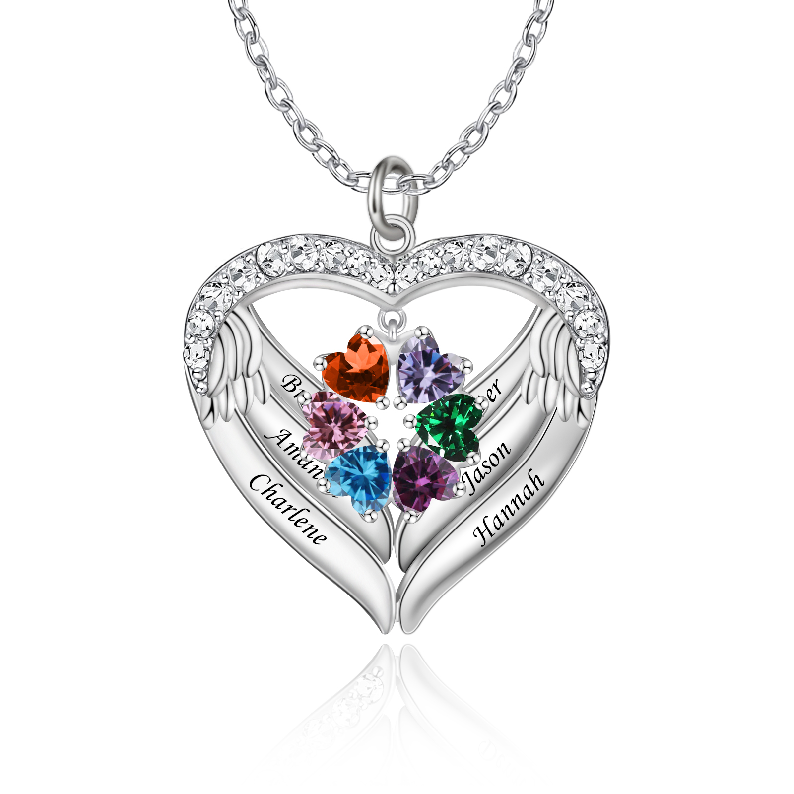 NL10-1 Custom Birthstones Heart Pendant Necklace for Mom