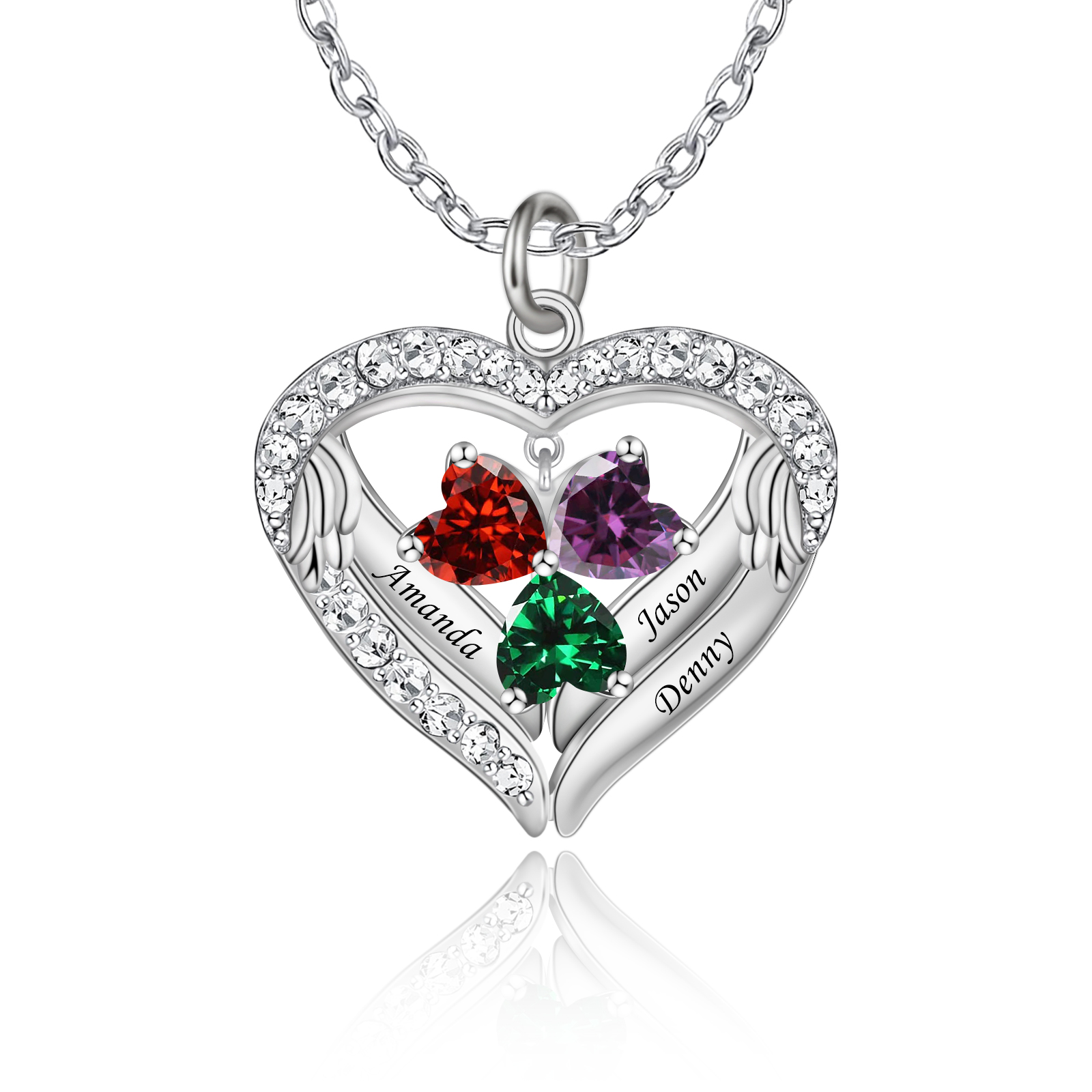 NL10-1-3 Custom Birthstones Heart Pendant Necklace for Mom