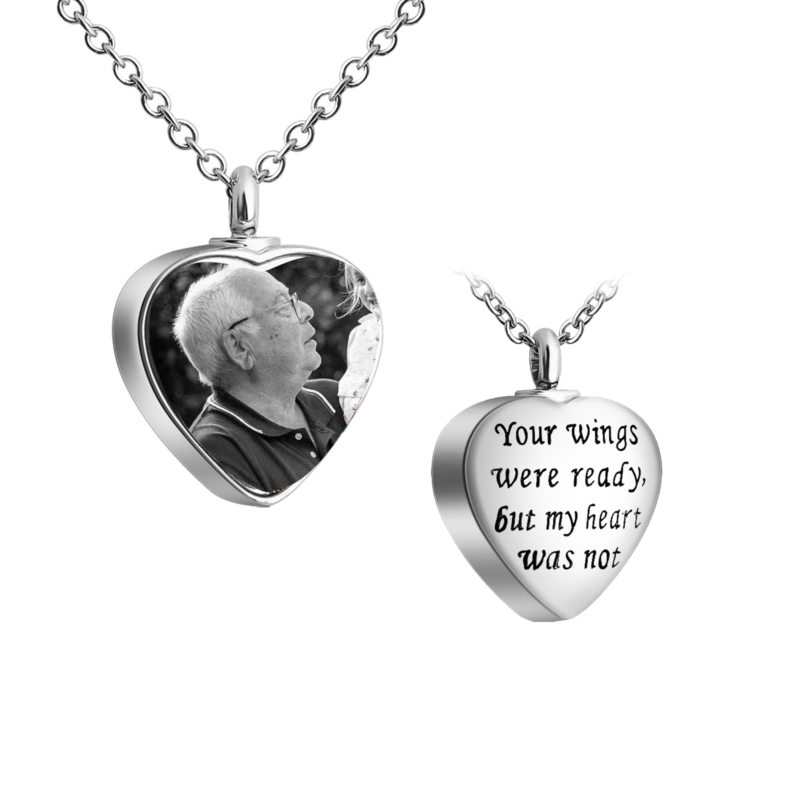 NL11-1 Custom  Photo Cremation Necklace for Ashes Angel Wing