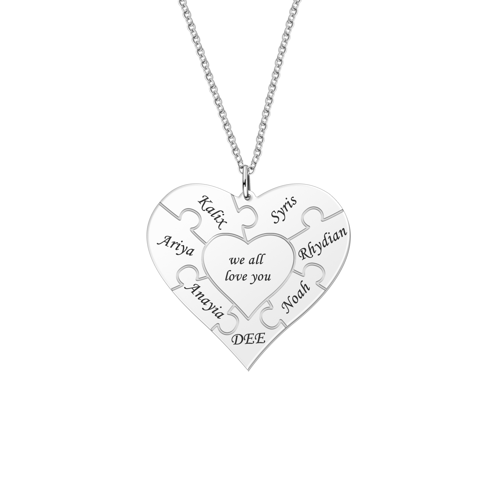 Custom Name Puzzle Necklace Heart Necklace for Family