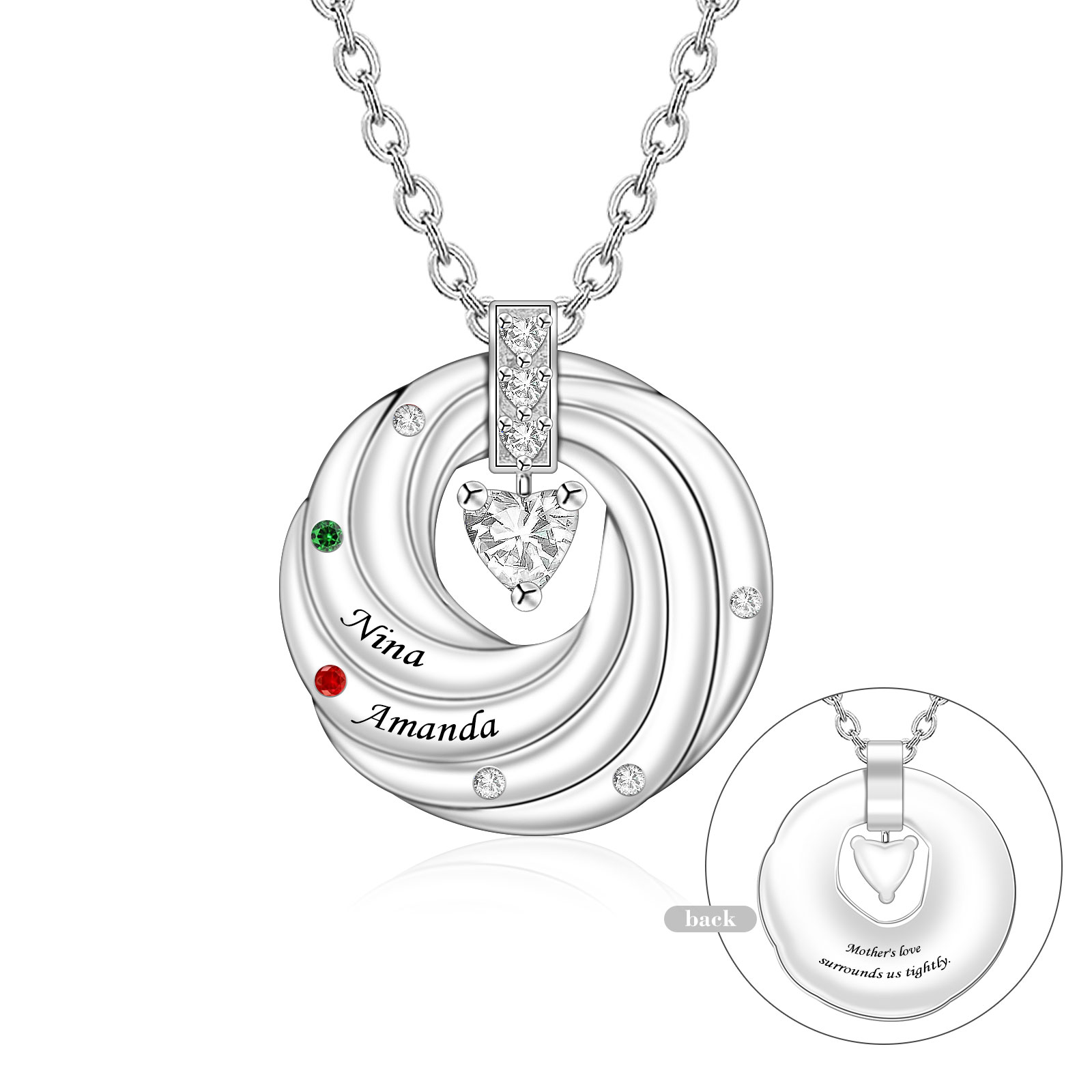 NL13-1-2 Personalized Family Tree Necklace with Birthstones and Engraved Names