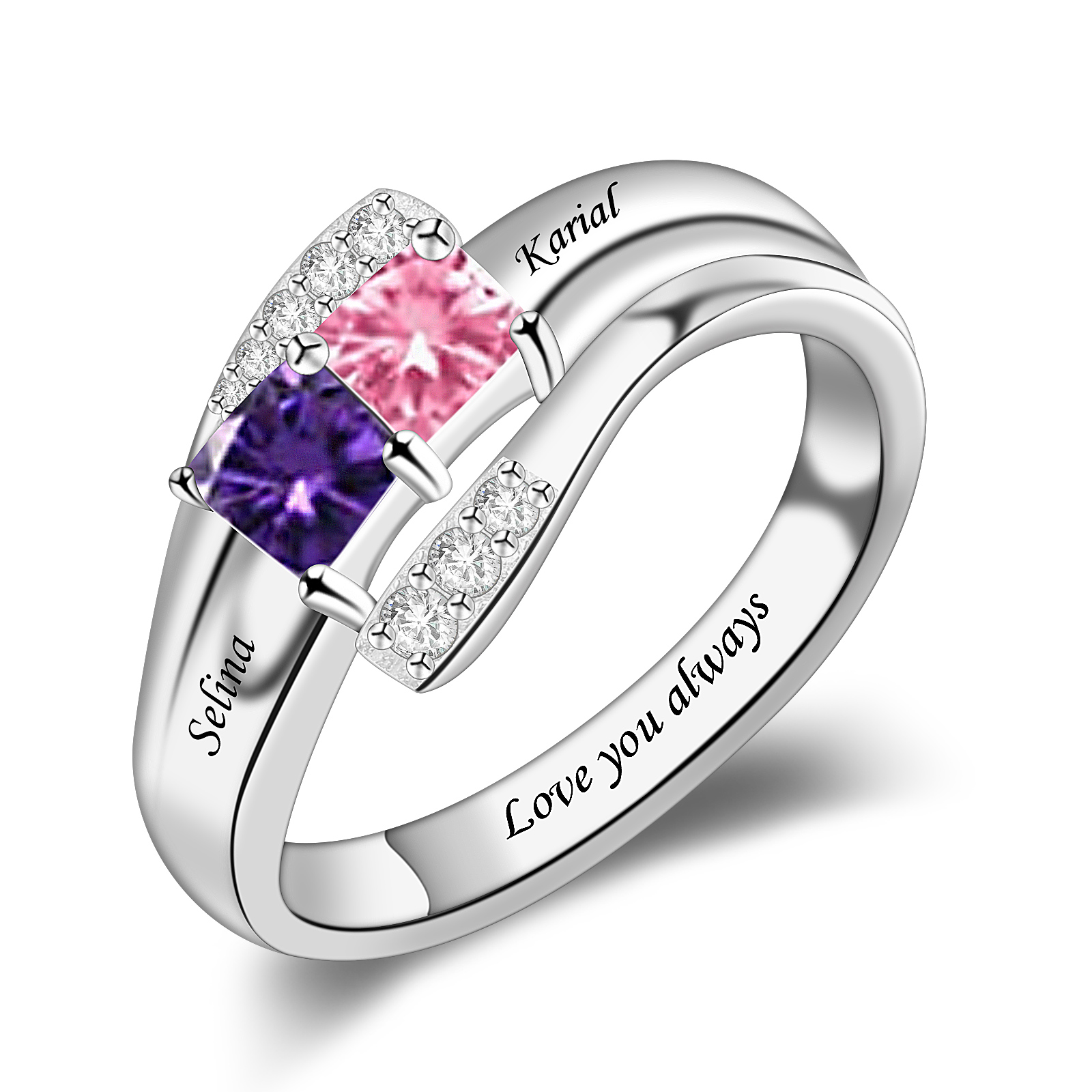 R5-1-2 Personalized Mothers Ring Birthstone and Engraved Name (1-9 Stones)