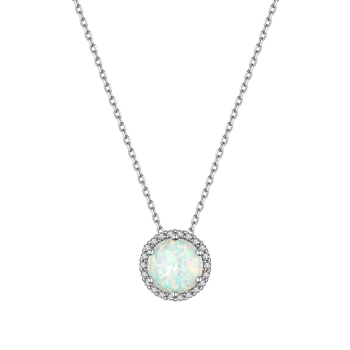 ChicSilver Sterling Silver Halo Opal Necklace For Women