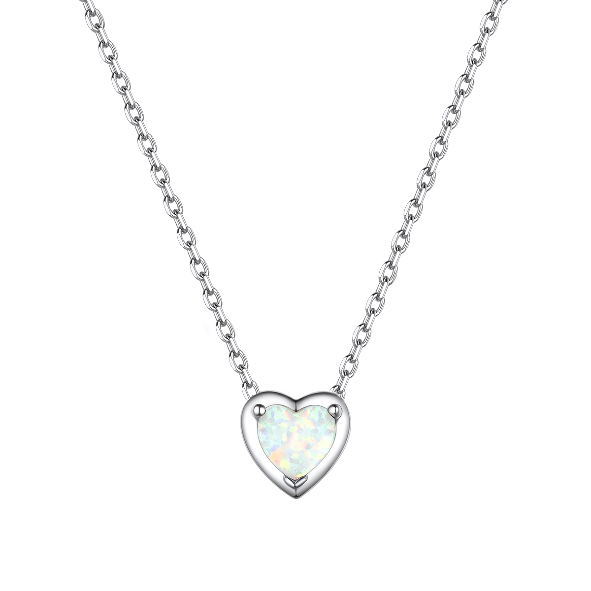 Sterling Silver Dainty Opal Heart Necklace for Women Girls