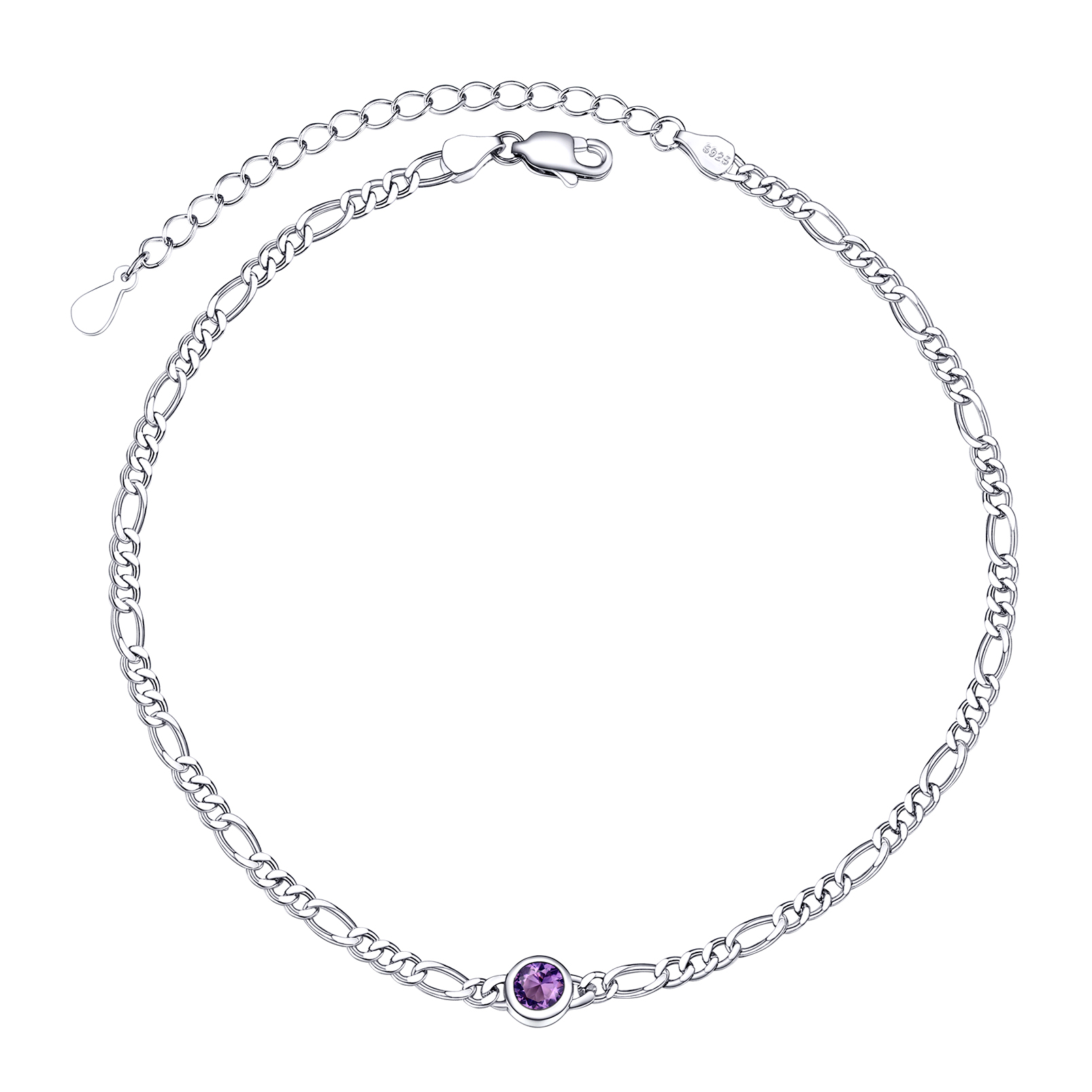 Sterling Silver Womens Birthstone Chain Anklet