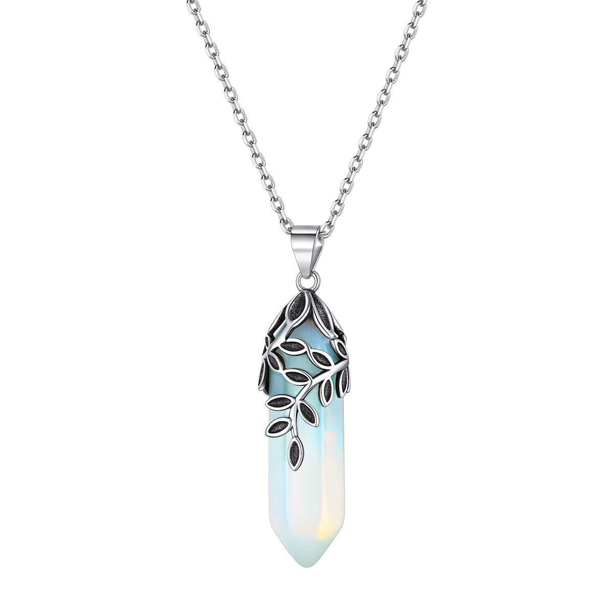 Sterling Silver Healing Crystal Necklace Leaf Necklace For Women