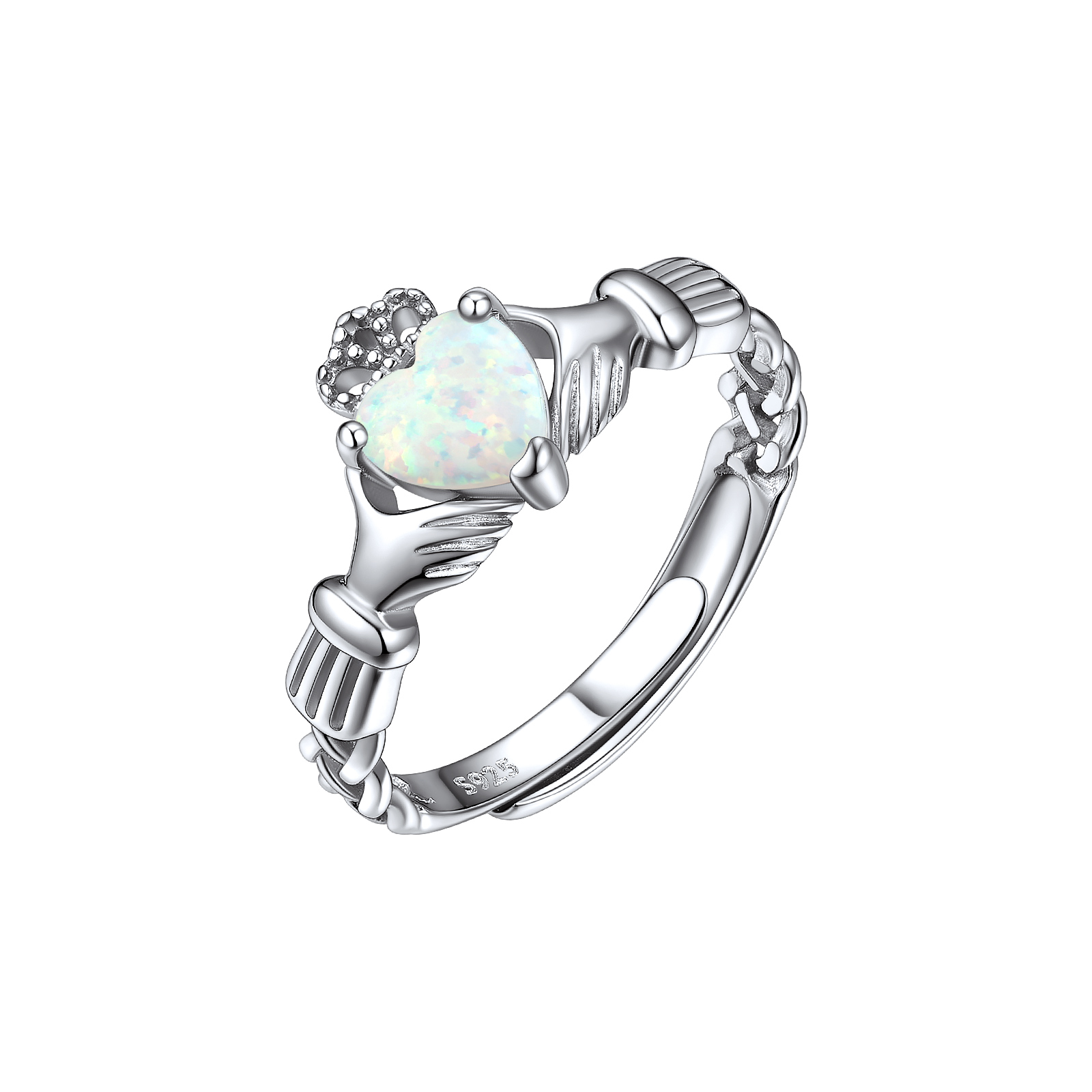 ChicSilver Claddagh Heart Opal Ring Sterling Silver