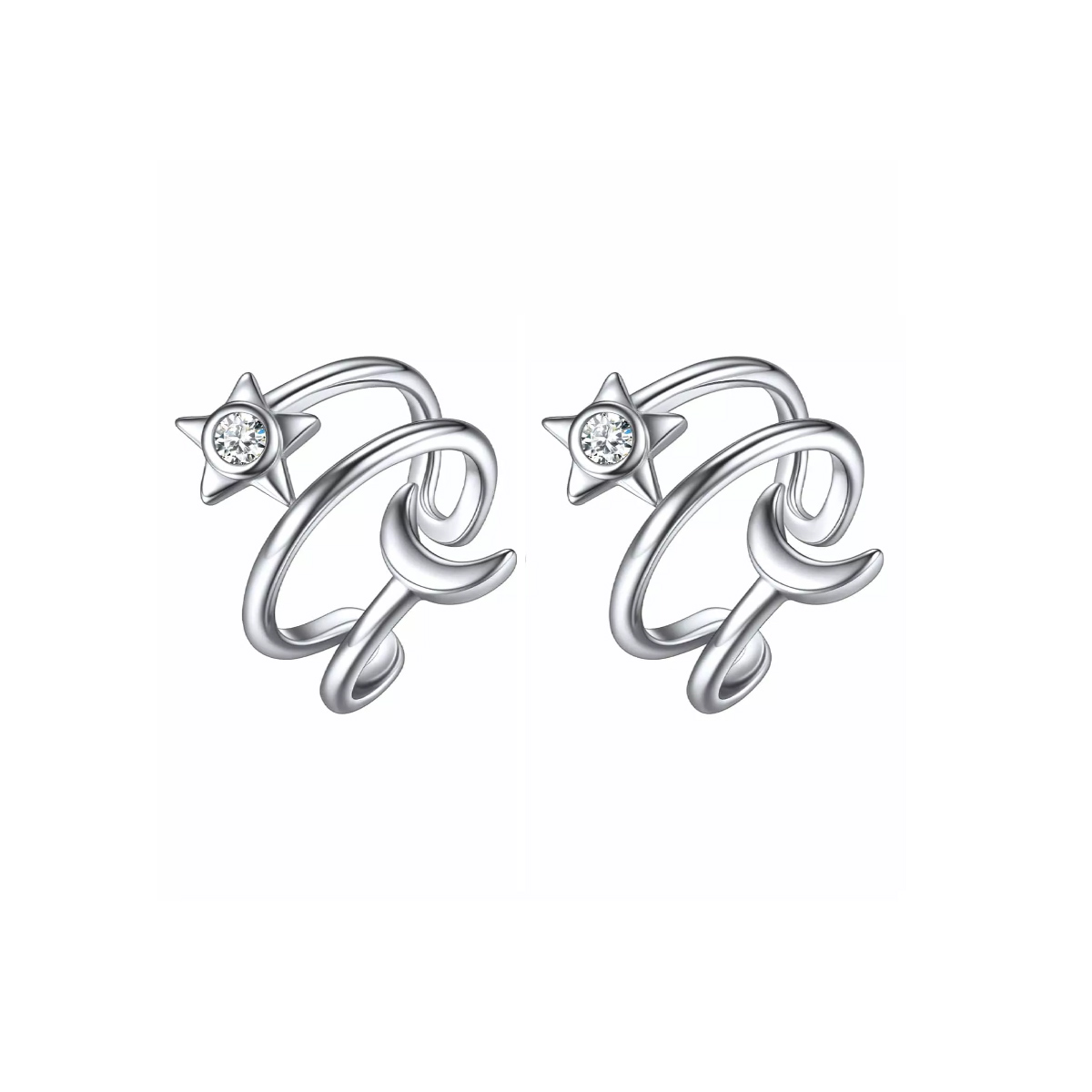 ChicSilver 925 Sterling Silver Moon And Star Ear Cuff Earrings For Women