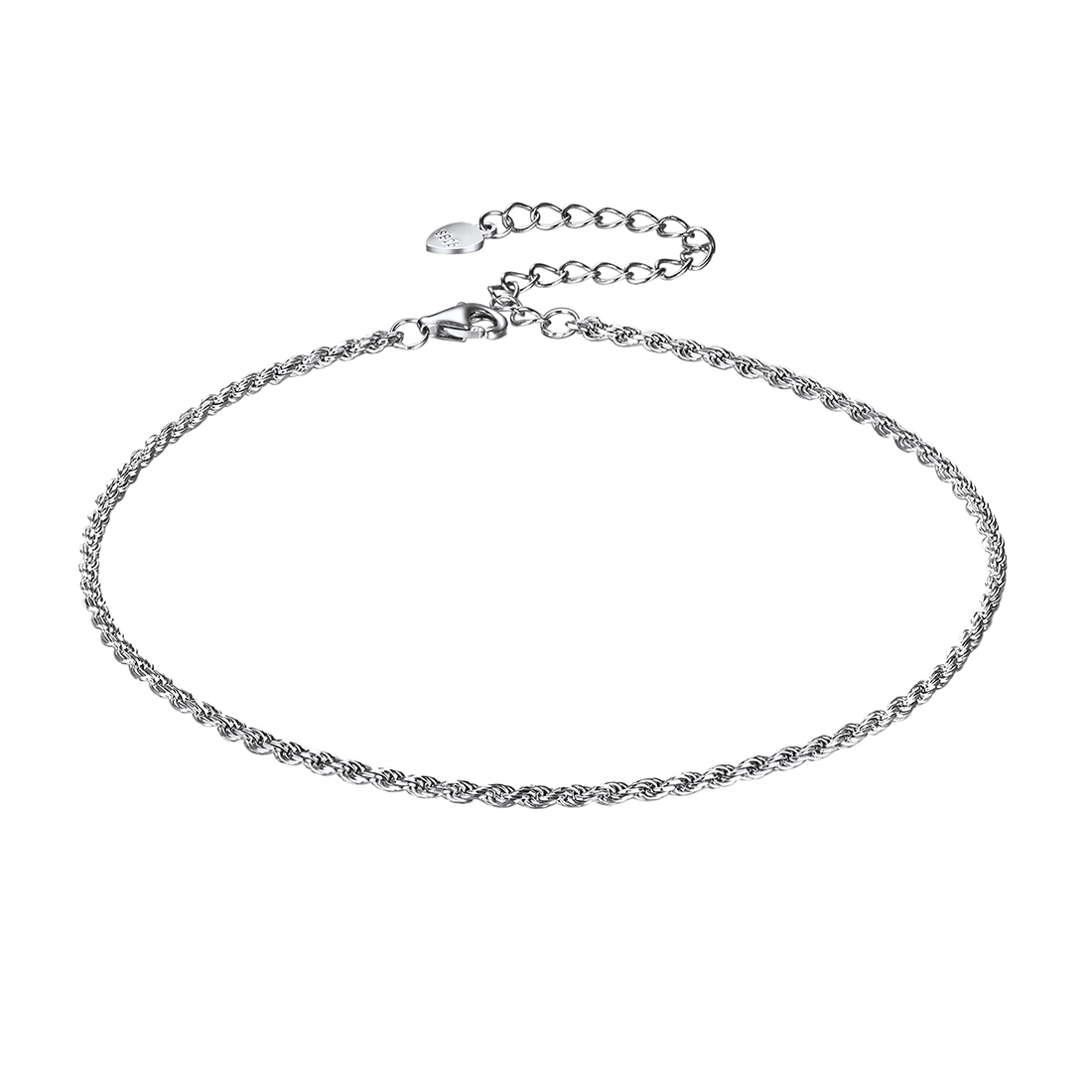Sterling Silver Twist Rope Chain Anklet For Women