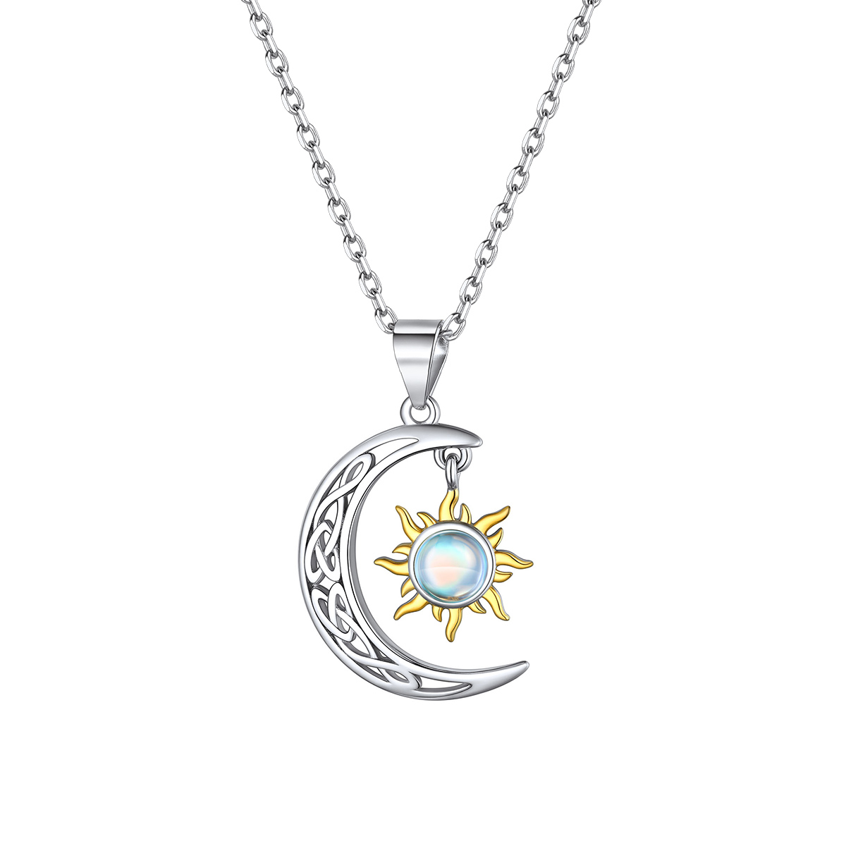 S925 Moonstone Sun Moon Pendant Necklace For Women