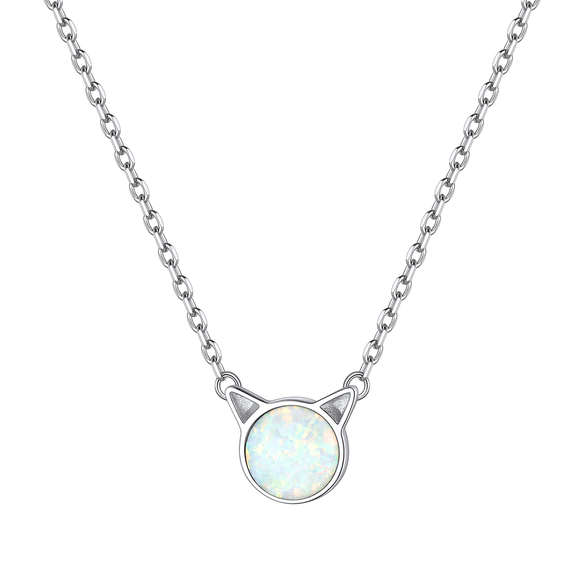 Sterling Silver Opal Necklace Cat Pendant Necklace For Women Cat Lover