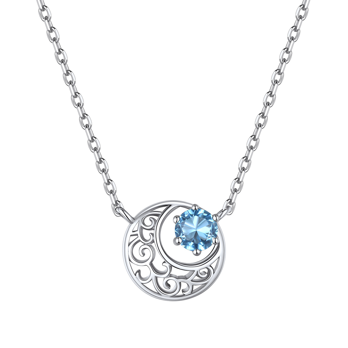 ChicSilver Sterling Silver Crescent Moon Necklace with Birthstone for Women