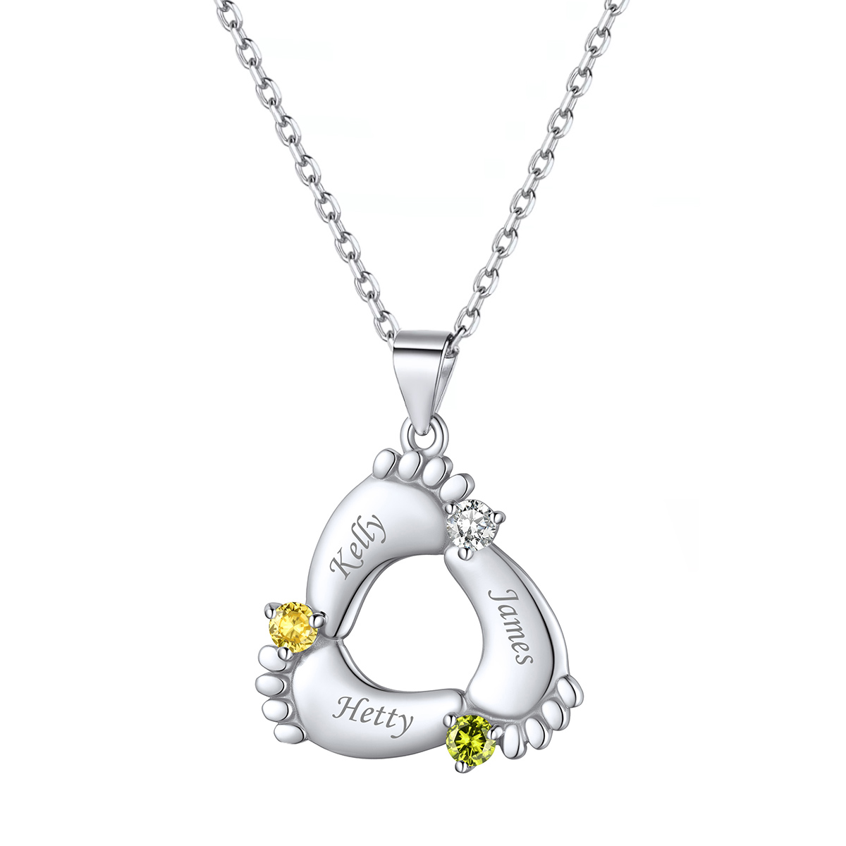 ChicSilver 925 Sterling Silver Baby Feet Name Necklace With 3 Birthstones for Mother