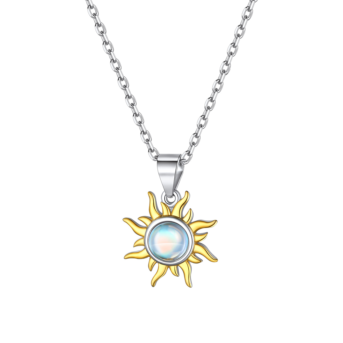 Sterling Silver Gold Sun Moonstone Necklace For Wife Mom