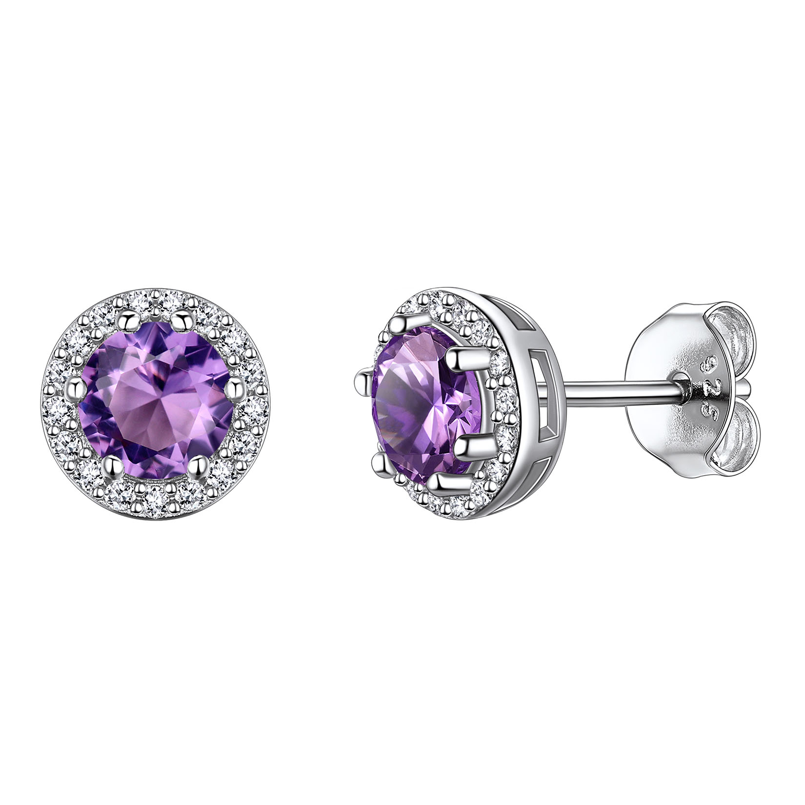 Sterling Silver Birthstone Earrings Women Round Stud Earrings