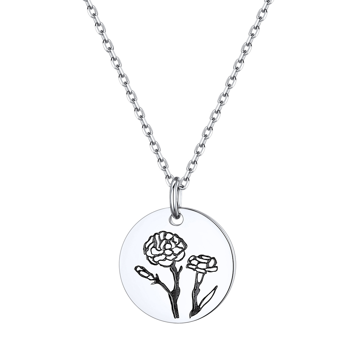Personalized Sterling Silver Birth Month Flower Necklace for Women