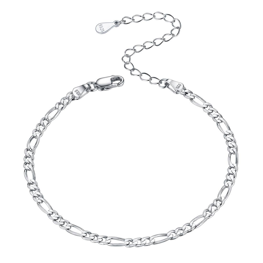 Figaro Chain Bracelet For Women Sterling Silver
