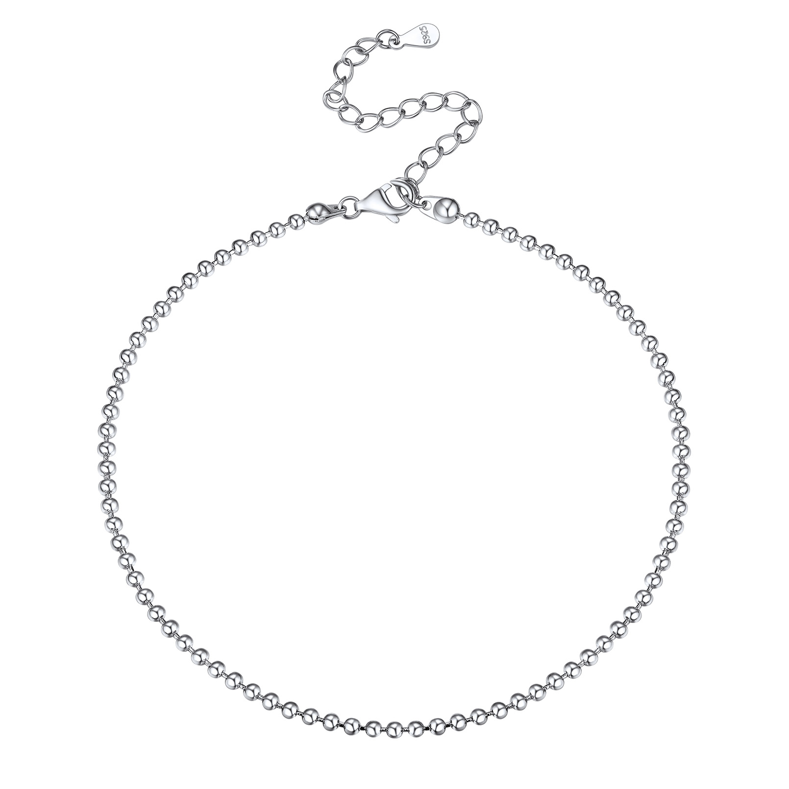 Sterling Silver Flat Beaded Chain Anklets