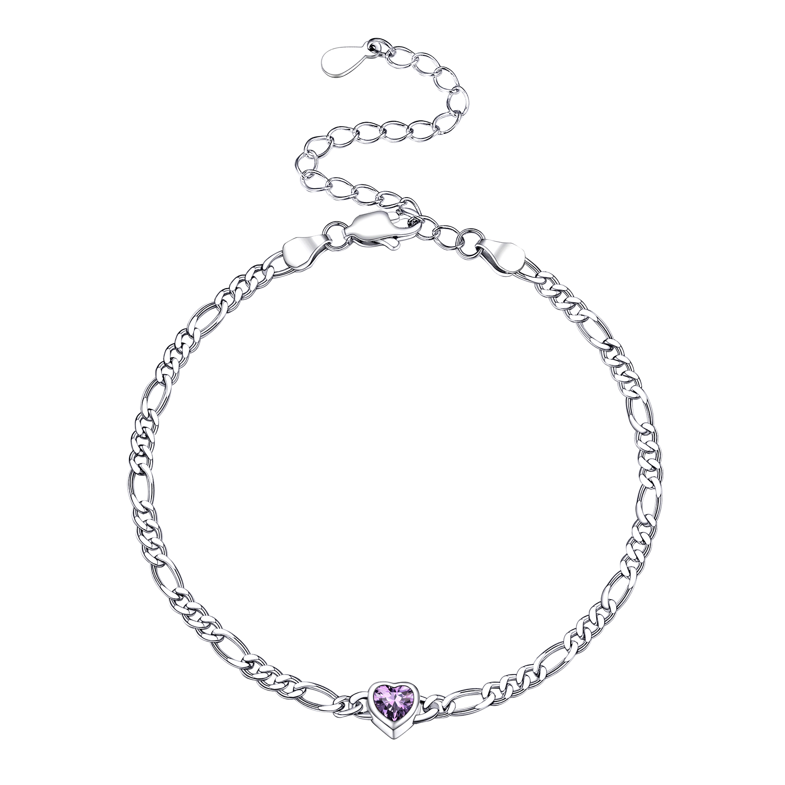 Sterling Silver Heart Birthstone Chain Bracelet