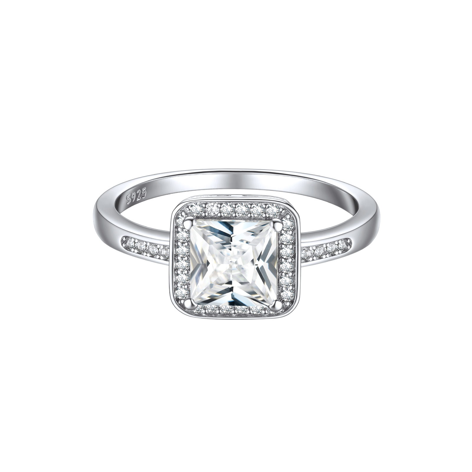 ChicSilver Sterling Silver Cubic Zirconia Ring Princess Cut Halo Ring