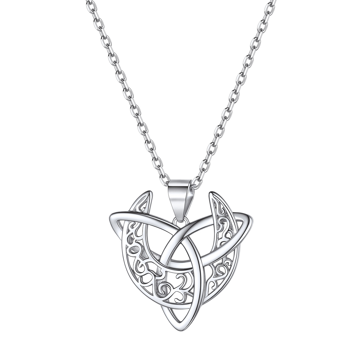 Sterling Silver Crescent Moon Necklace Celtic Triquetra Knot Necklace