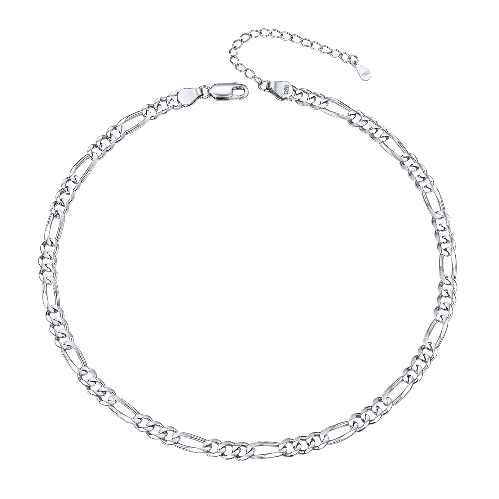 925 Sterling Silver Figaro Link Chain Necklace For Women Men
