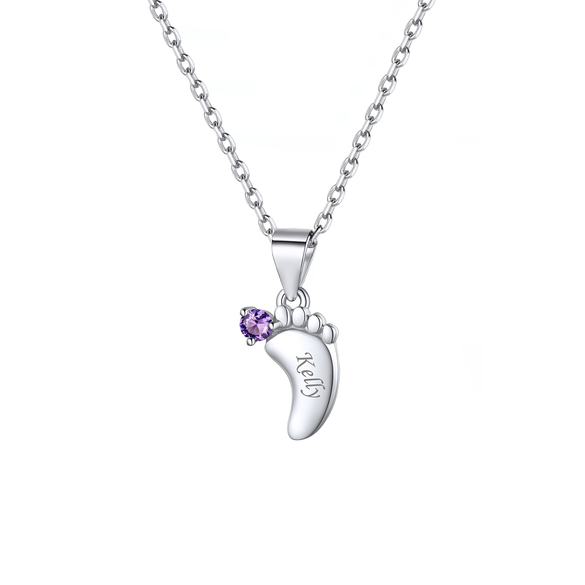 ChicSilver Baby Feet Name Necklace With Birthstone For Mother Sterling Silver