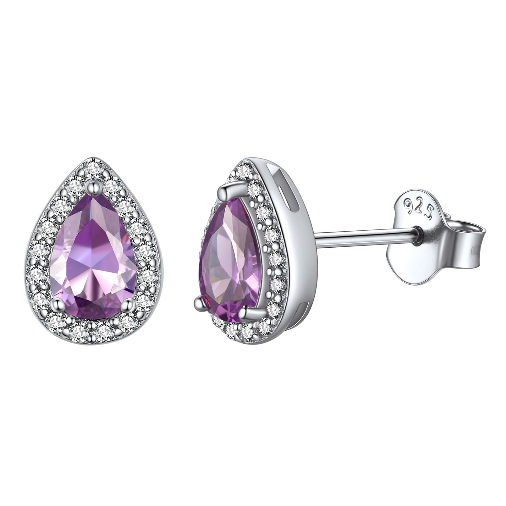 0.33inch 8mm Sterling Silver Simulated Amethyst Heart Post Stud Earrings