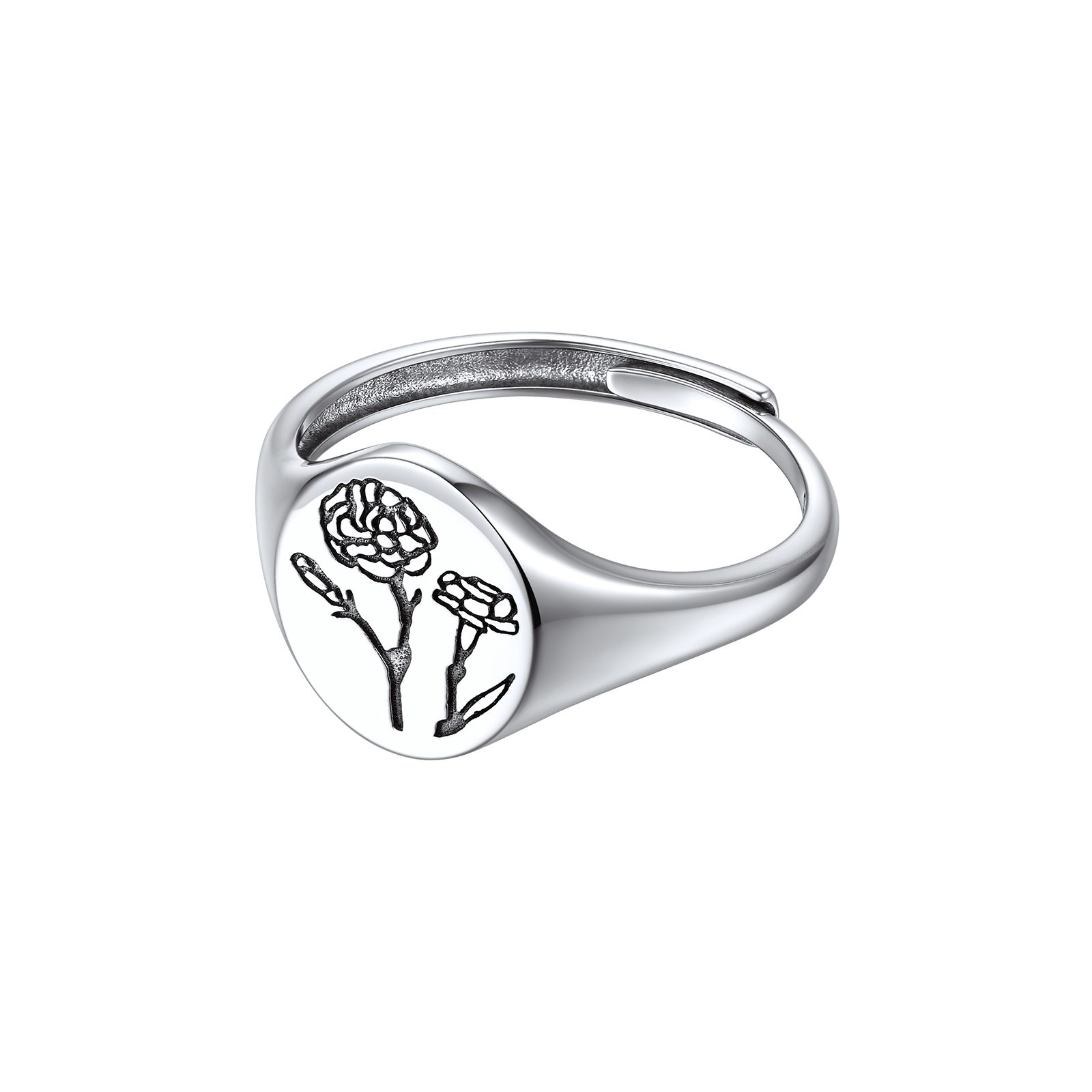 ChicSilver Silver Birth Flower Signet Ring For Women