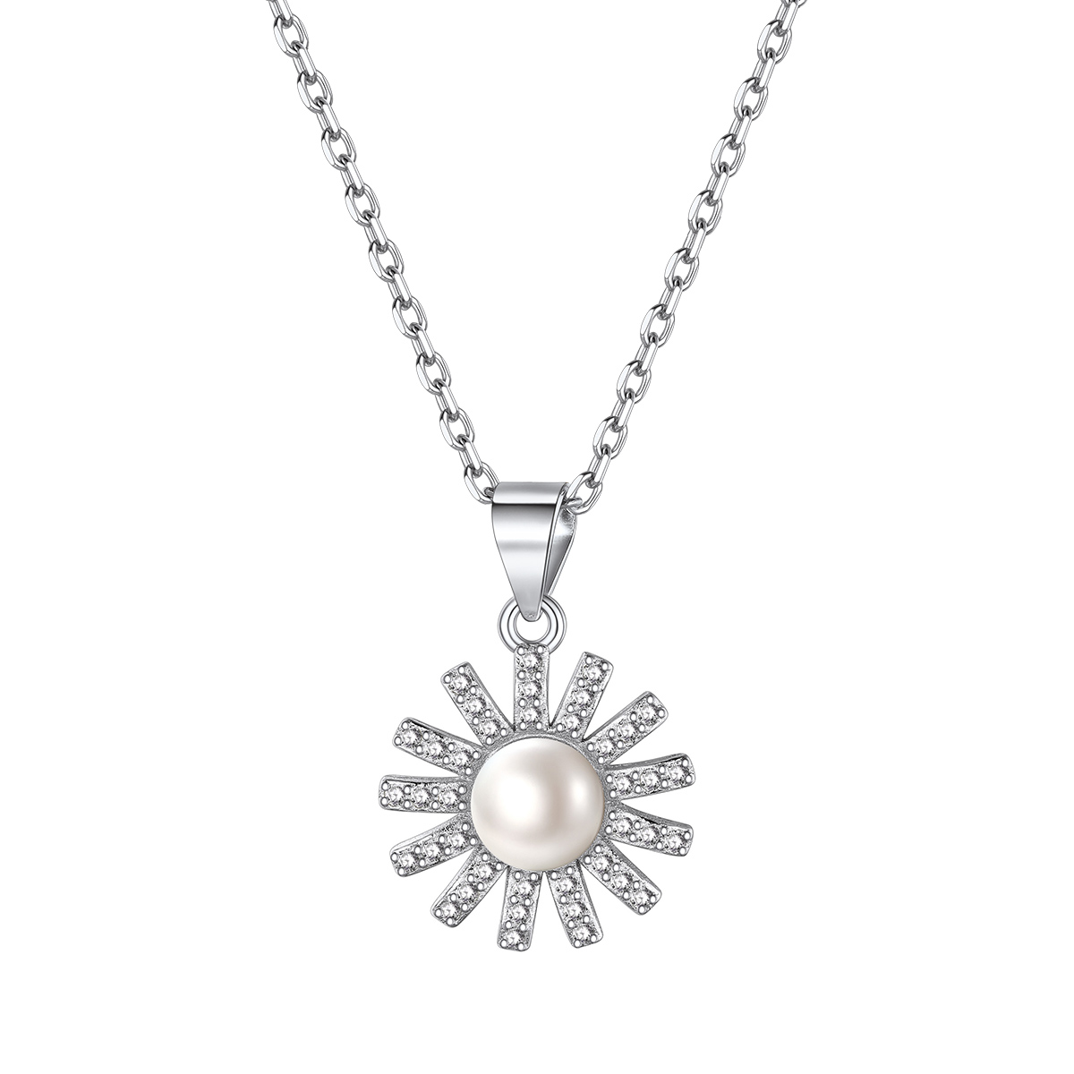 Sterling Silver Pearl Necklace Sun Necklace For Women