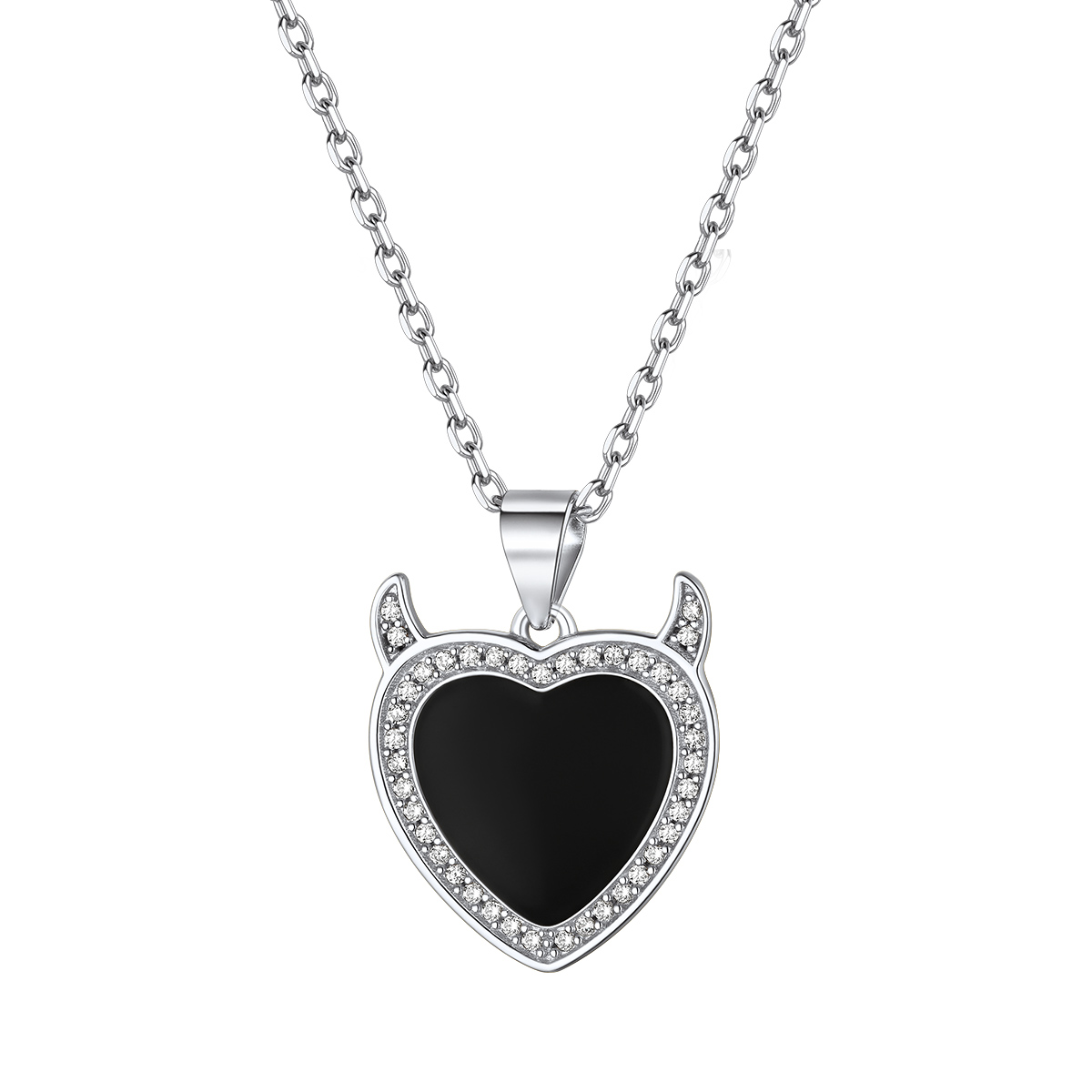 ChicSilver 925 Sterling Silver Devil Horns Heart Necklace For Women 