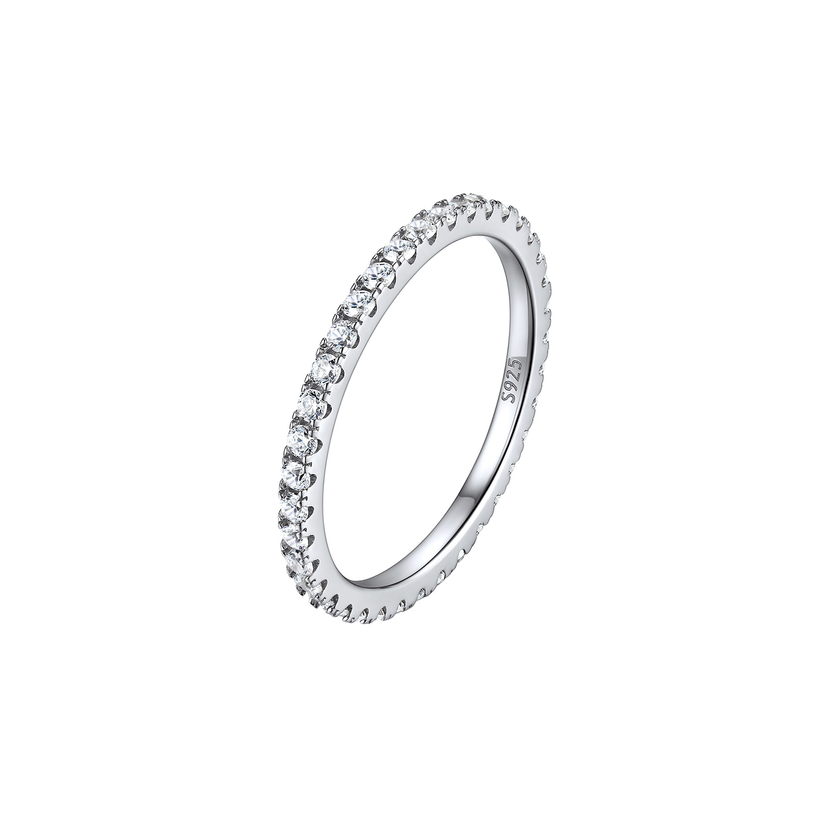 ChicSilver S925 Cubic Zirconia Stackable Ring Eternity Wedding Band, Size 4-12