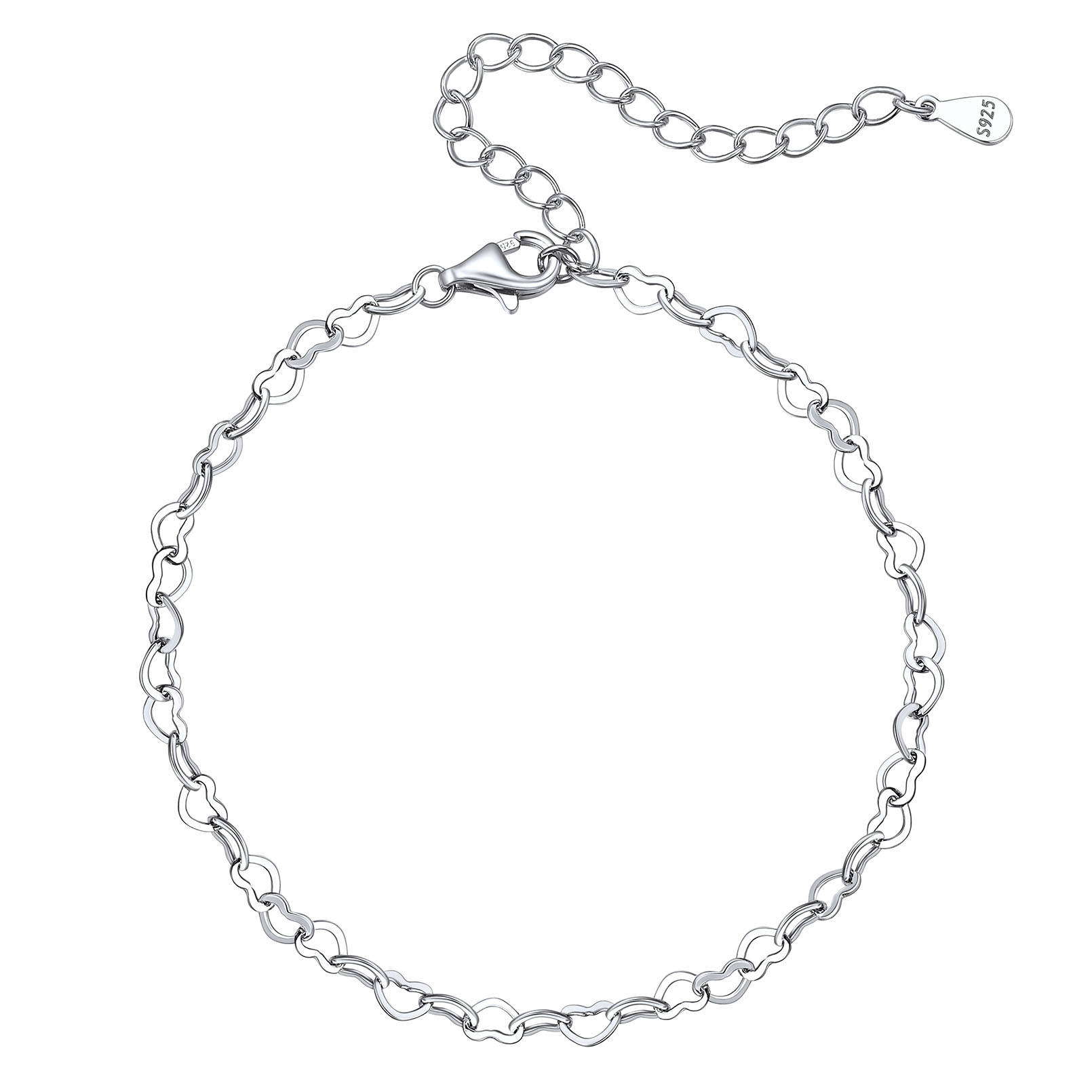 925 Sterling Silver Heart Chain Bracelet For Women Girls
