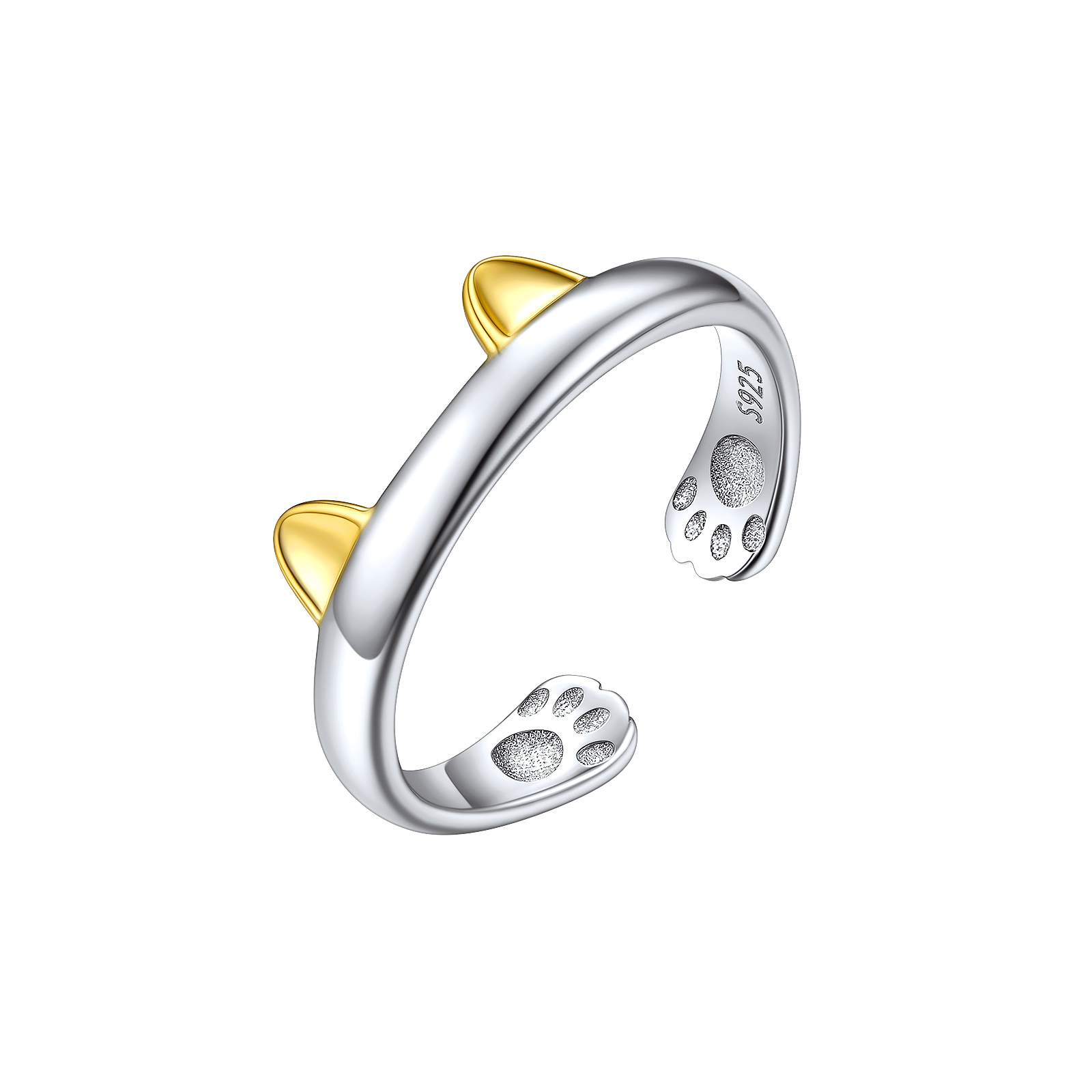 ChicSilver Sterling Silver Two Tone Cat Ring For Women