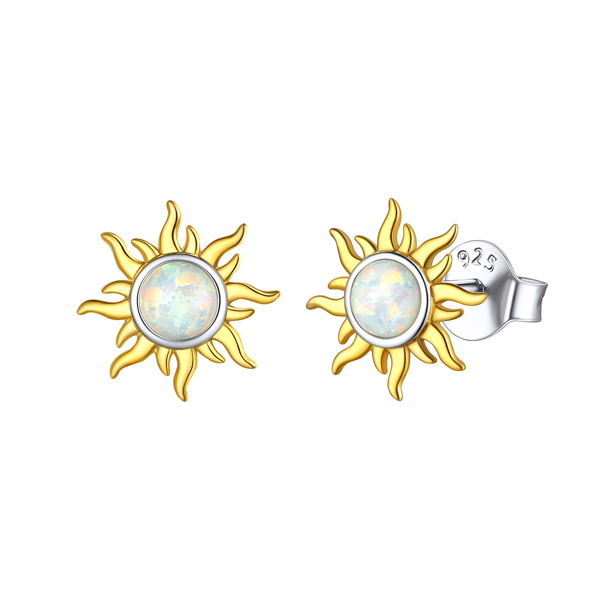 ChicSilver 925 Sterling Silver Sun Opal Stud Earrings For Women
