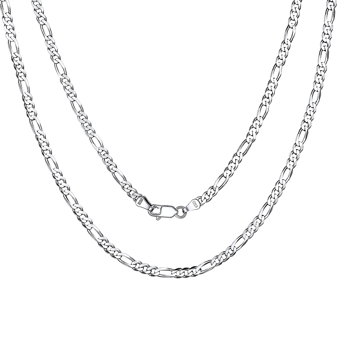  Sterling Silver Figaro Link Chain Necklace For Women Men 3MM