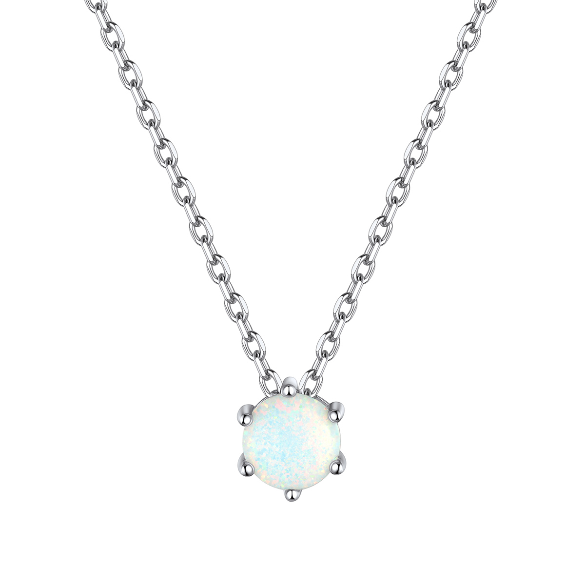 925 Sterling Silver Opal Necklace For Women Round Opal Pendant Necklace