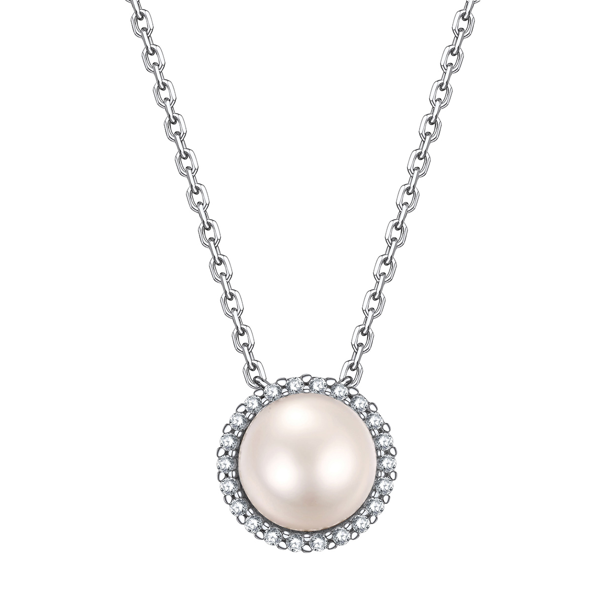 ChicSilver 925 Sterling Silver Halo Freshwater Pearl Necklace For Women