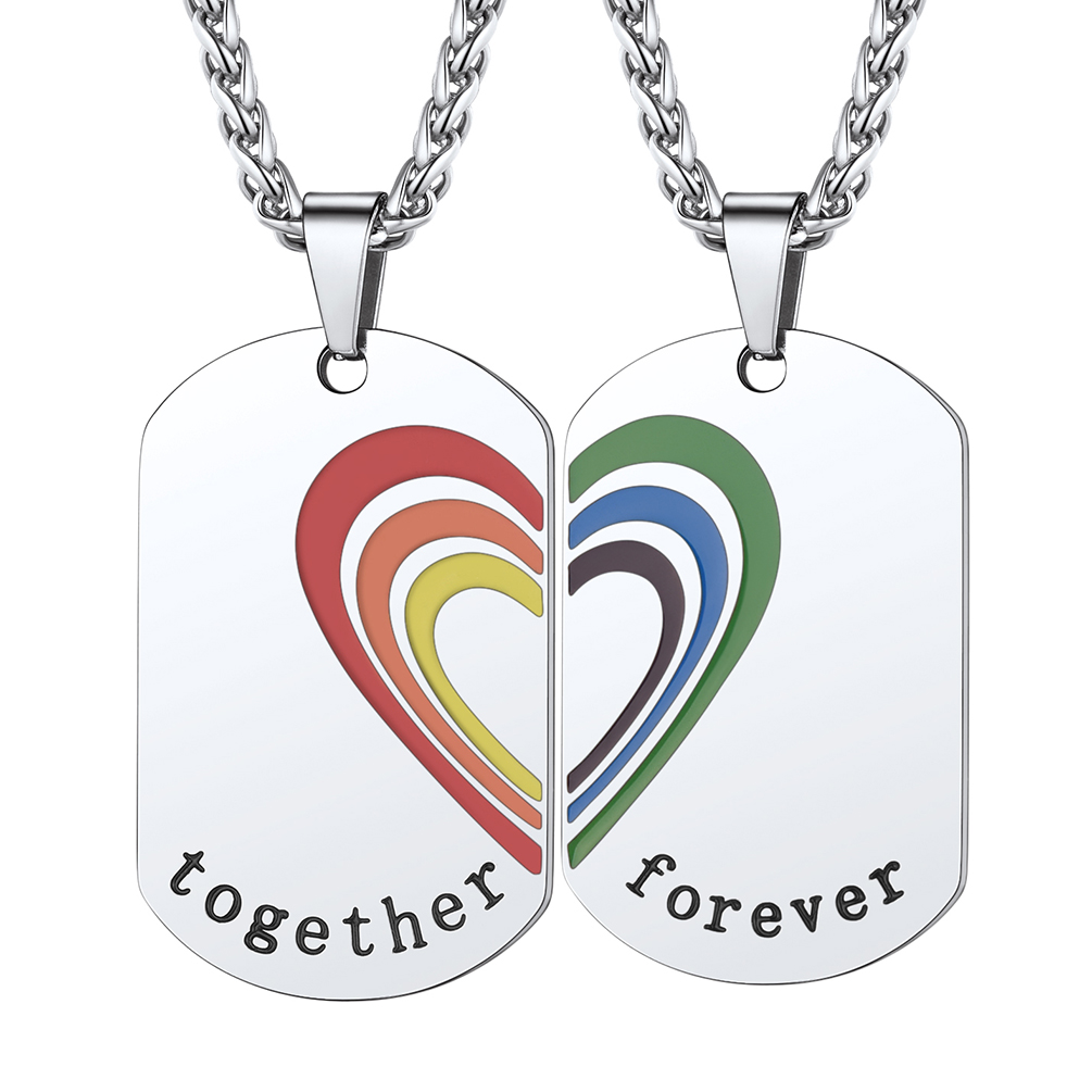  Couple Necklace For Women Men Rainbow Dog Tag Necklace For Couples