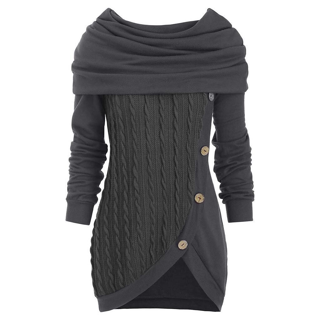 solid color patchwork button decorative pile collar hooded sweater