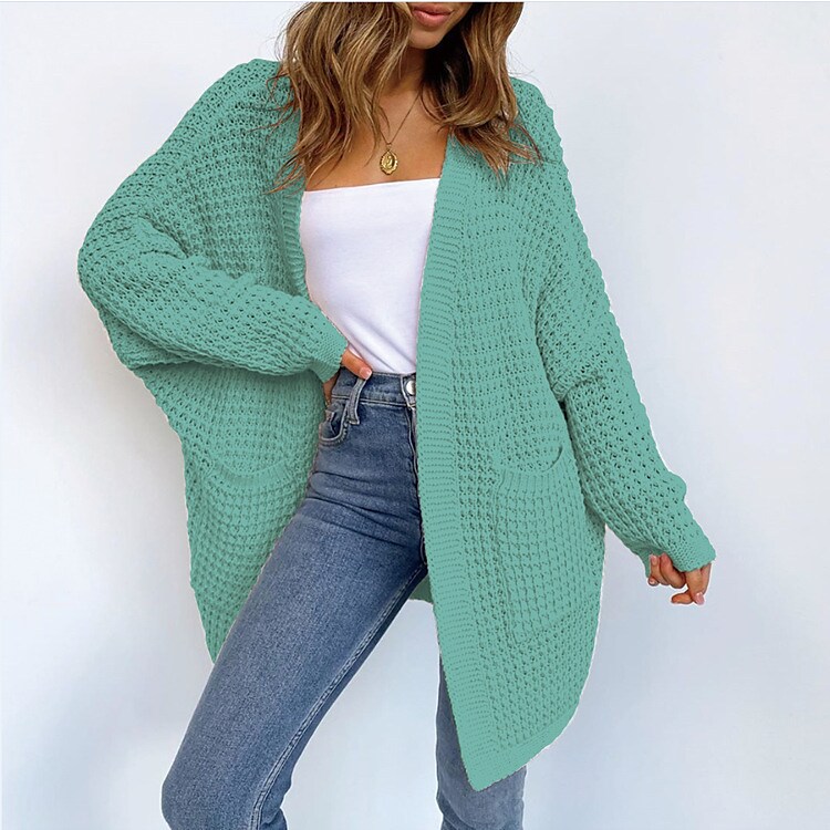 Solid color casual knit sweater long sleeves cardigan outerwear