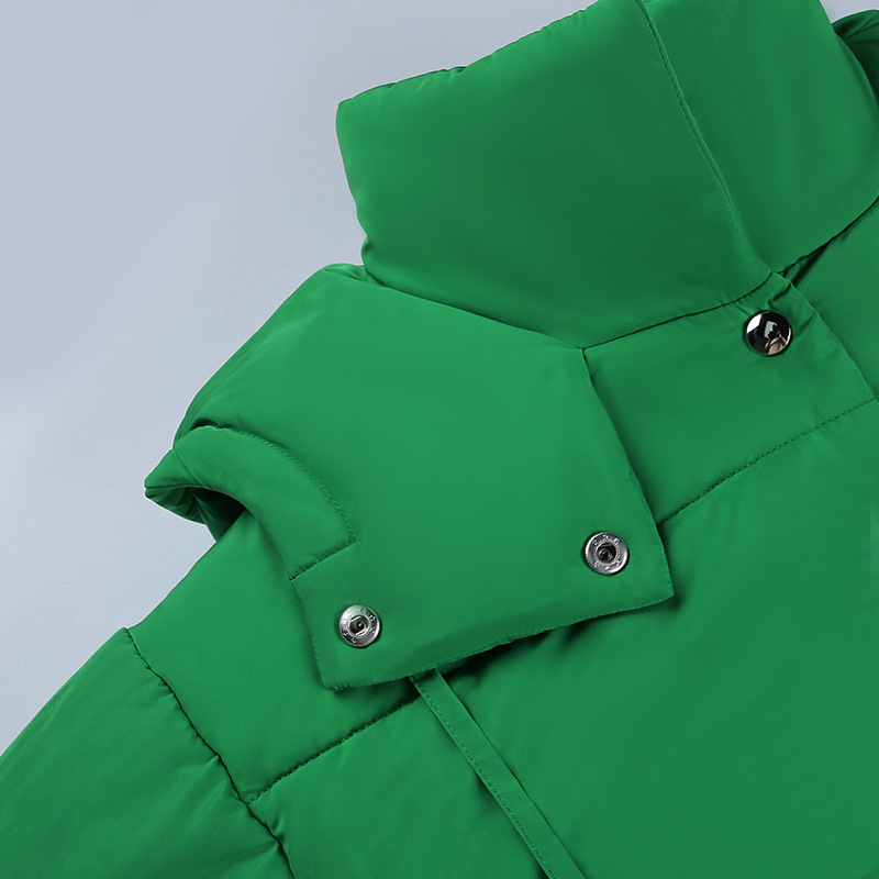 Women's Short Thick Coat Hooded Stand Collar Jacket Pocket Lantern Sleeve