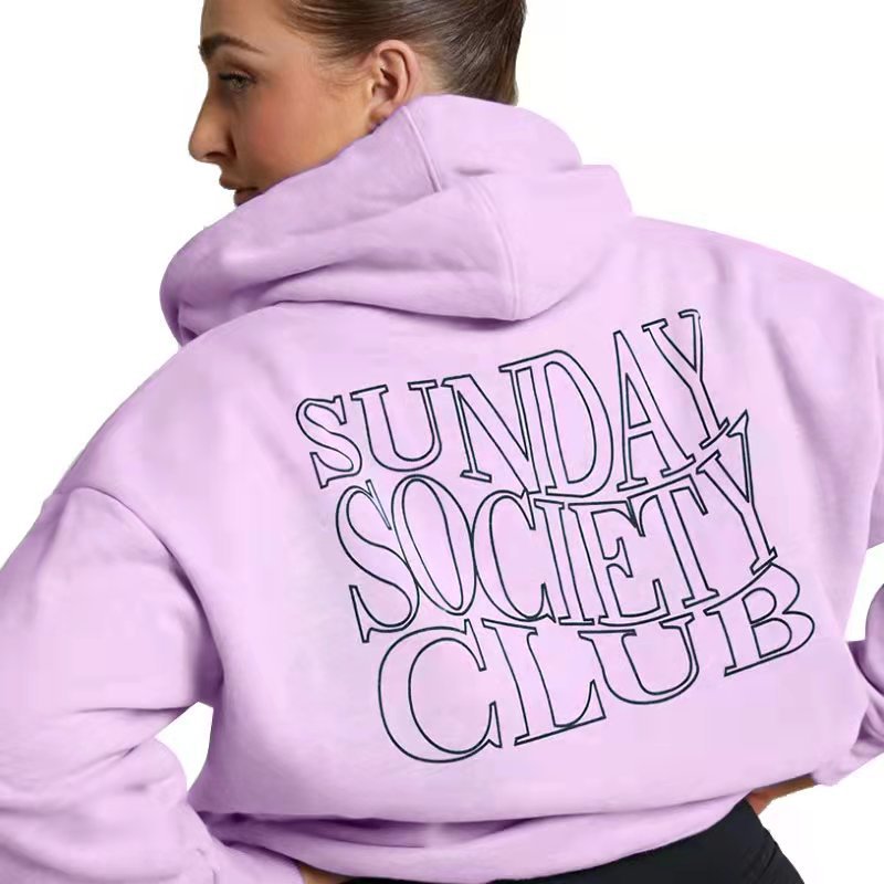 Women's Drawstring Hoodie Letter Printed Sweatshirt Drop Shoulder Sleeve Thick