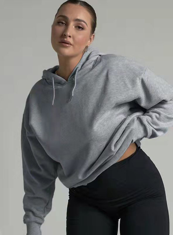 Women's Drawstring Hoodie Letter Printed Sweatshirt Drop Shoulder Sleeve Thick