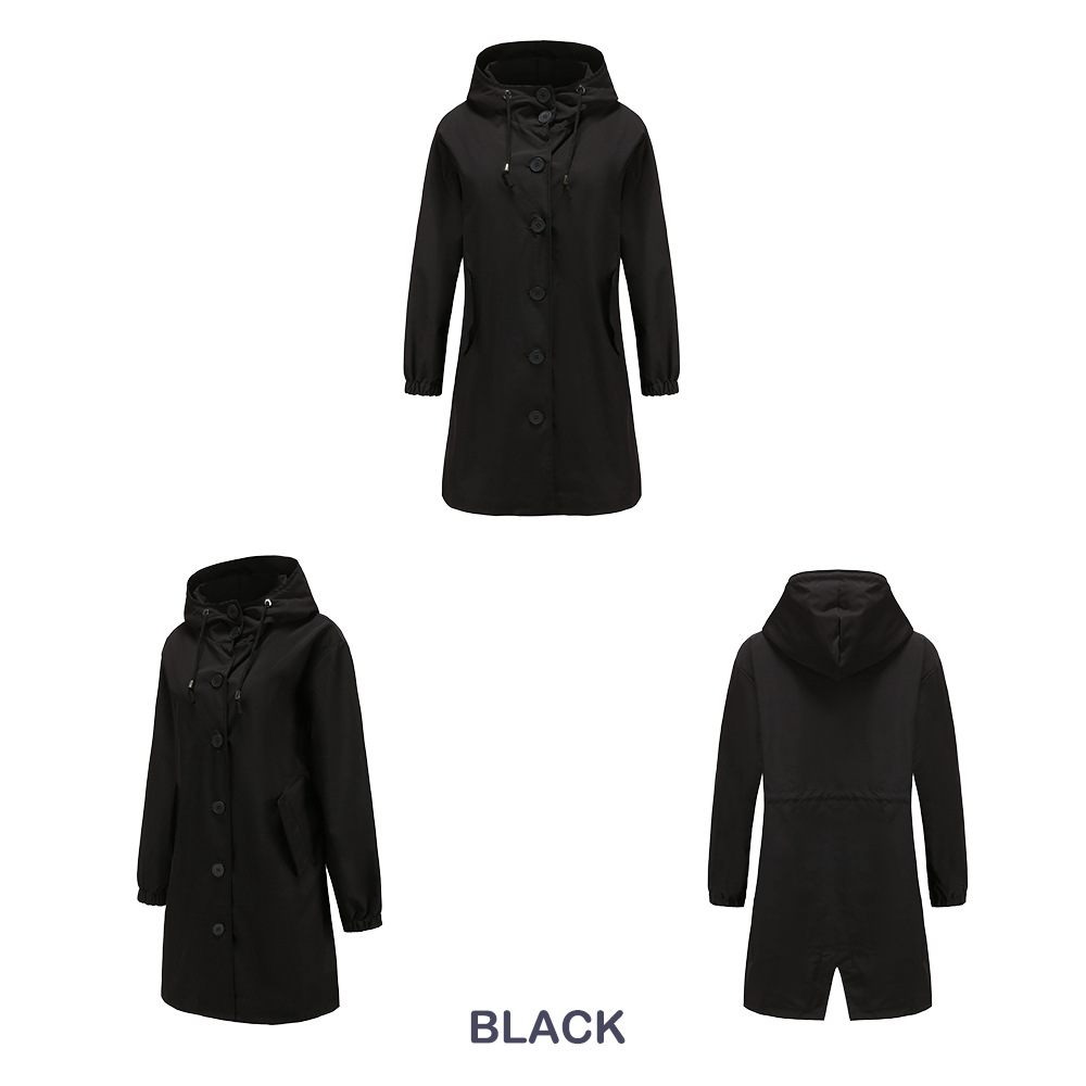 Women's Windproof Waterproof Hooded Jacket Outdoor Mid-length Side Pocket Coat