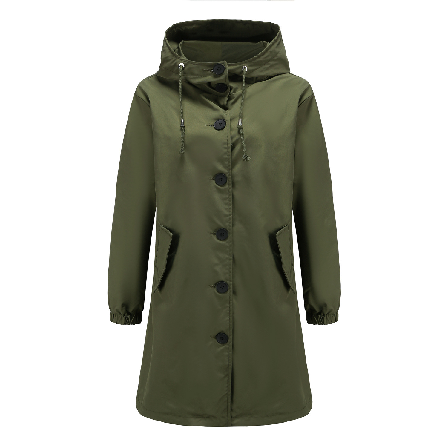 Women's Windproof Waterproof Hooded Jacket Outdoor Mid-length Side Pocket Coat