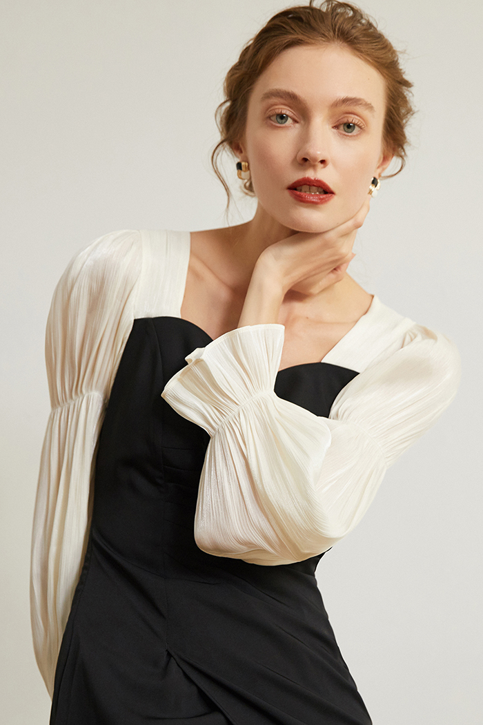 French celebrity little black dress female autumn retro outdoor wear long-sleeved dress