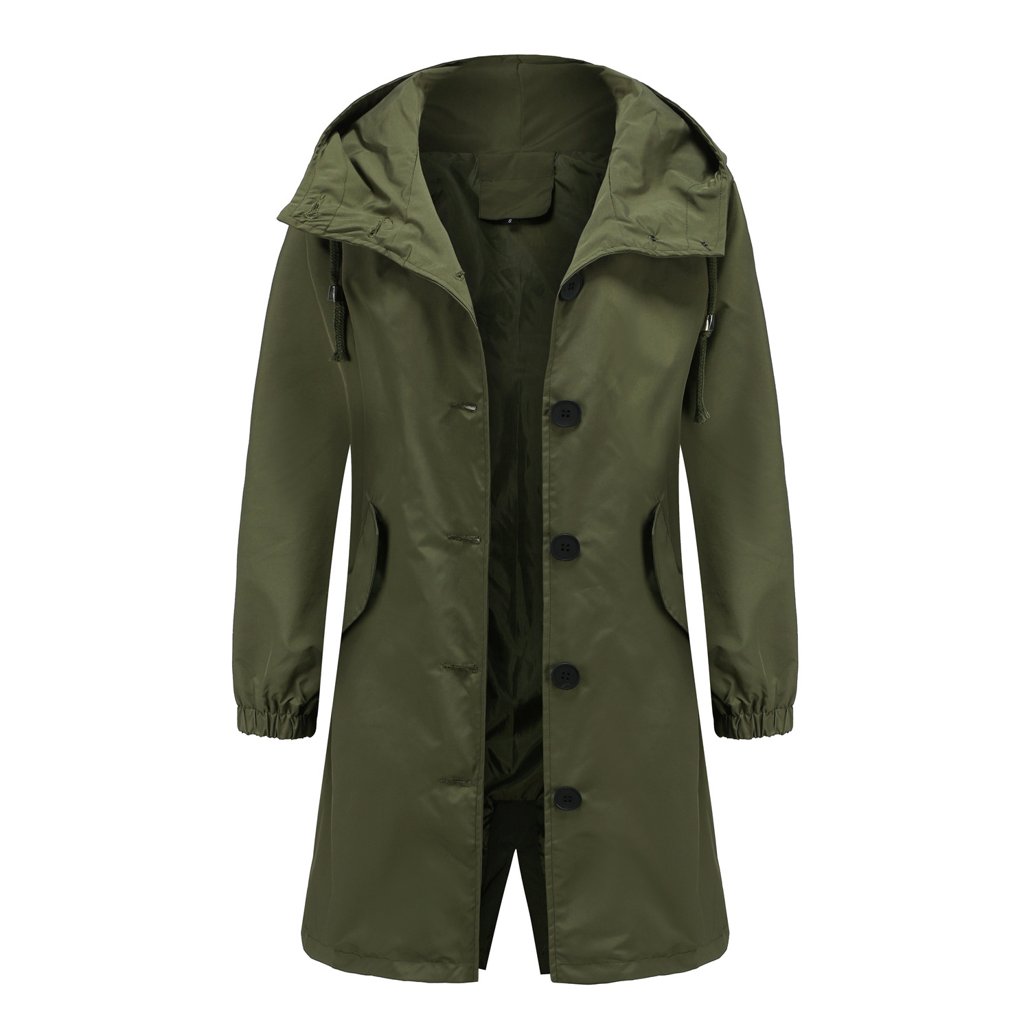 Women's Windproof Waterproof Hooded Jacket Outdoor Mid-length Side Pocket Coat
